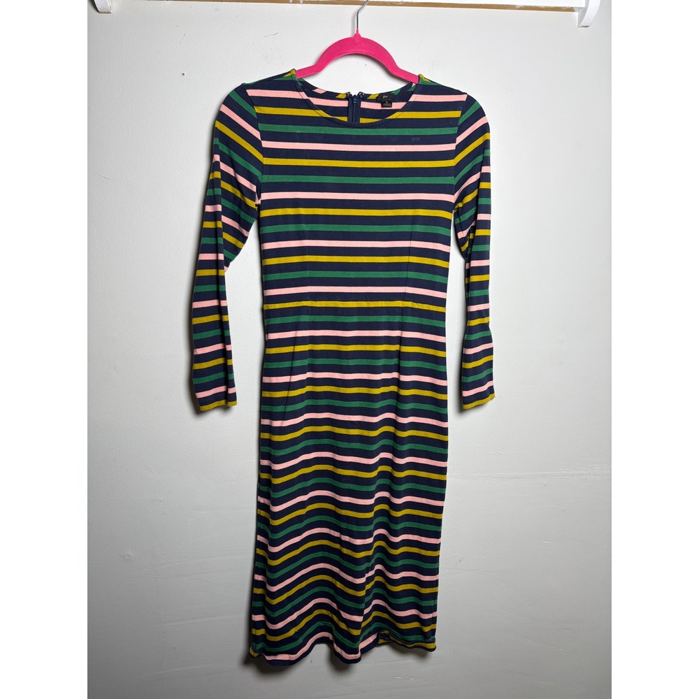 J.Crew Striped Midi Sheath Dress Navy Pink Preppy Classic Cotton 0